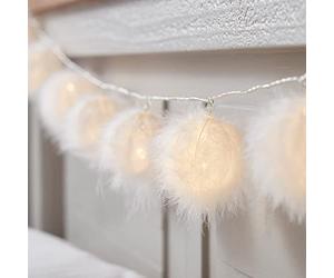 Lights4fun Cadena Luminosa de 10 Pompones con LED Blancos Cálidos a Pilas para Adorno Interiores