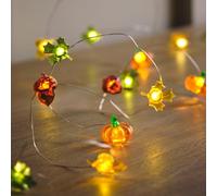 Lights4fun Cadena Luminosa de Hojas de Otoño Calabaza Bellota con 30 LED Blanco Cálido a Pilas con Temporizador Decoración de Otoño