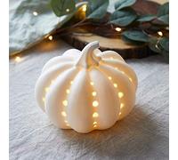 Lights4fun Calabaza Decorativa de Cerámica Blanca con LED Blanco Cálido a Pilas