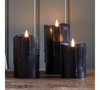 Lights4fun Conjunto de 3 Velas Decoración de Halloween en Cera Negra TruGlow® con LED Blancos Cálidos a Pilas