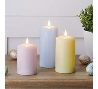 Lights4fun Conjunto de 3 Velas TruGlow® en Cera Color Pasteles con LED Blancos Cálidos a Pilas para Interiores