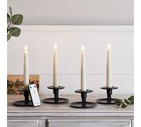 Lights4fun Conjunto de 4 Velas Cónicas TruGlow® en Cera Marfil de 15 cm LED Blancos Cálidos y Control Remoto a Pilas para Interiores