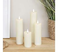 Lights4fun Conjunto de 4 Velas Finas TruGlow® en Cera de Marfil con Efecto Derretido y LED Blancos Cálidos a Pilas para Interiores