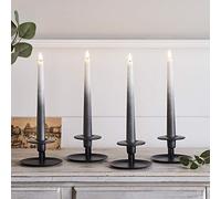 Lights4fun Conjunto de 4 Velas Finas TruGlow® en Cera Gris Oscura con LED Blanco Cálido a Pilas y Control Remoto para Interiores