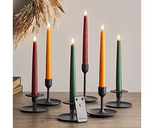Lights4fun Conjunto de 6 Velas TruGlow® en Cera Colores de Otoño de 22cm con LED Blancos Cálidos a Pilas y Control Remoto para Interiores