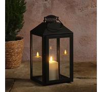 Lights4fun Farol solar grande de metal negro con mango negro | con vela LED para exterior resistente a la intemperie | Jardín balcón terraza | Lámpara solar de jardín | Altura 41 cm