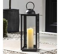 Lights4fun Farolillo de Hierro Gris Mate con Vela LED a Pilas para Interiores y Exteriores