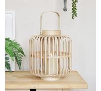 Lights4fun Gran Farol en Bambu de 31cm con Vela LED TruGlow® a Pilas para Adorno Exteriores