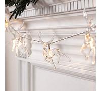 Lights4fun Guirnalda a Pilas de 10 LED Blanco Frío y Renos Transparentes