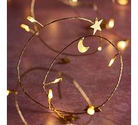 Lights4fun - Guirnalda de 20 Micro LED de Luz Blanca Cálida a Pilas con Lunas y Estrellas para Interiores