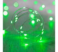 Lights4fun Guirnalda de 20 Micro LED Verdes a Pilas en Alambre Plateado