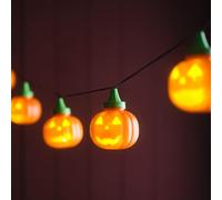 Lights4fun Guirnalda de 6 Luces LED de Halloween con Calabazas, Luz Blancos Cálidos en Cable Negro de 1,5m - Decoración Interior y Exterior a Pilas con Temporizador