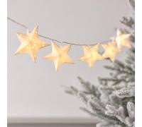 Lights4fun Guirnalda de Luces con 10 Estrellas de Papel Blanco con LED Blanco Cálido a Pilas y Temporizador Decoración Navideña de Interiores