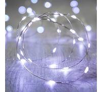 Lights4fun Guirnalda de Luces con 20 Micro LED Blanco Frío a Pilas en Alambre Plateado