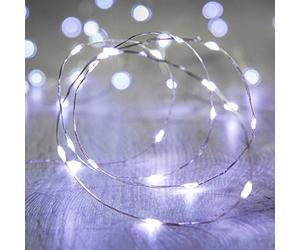 Lights4fun Guirnalda de Luces con 20 Micro LED Blanco Frío a Pilas en Alambre Plateado