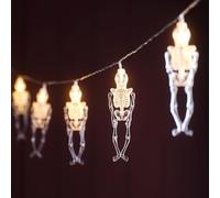 Lights4fun Guirnalda de Luces de Halloween con Esqueletos de Plástico Luz LED Blancas Cálidas, a Pilas con Temporizador, Decoración Interior Exteriores Casa, Fiestas, Ventanas 1,8m
