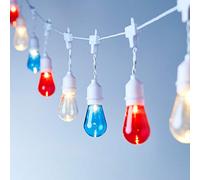Lights4fun Guirnalda de luces LED para fiestas, 15 unidades, color azul, blanco y rojo, para decoración de jardín