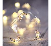 Lights4fun Guirnalda de Luces Micro LED con Halloween 20 Murciélagos, Calabaza Luz Blanco Cálidas a Pilas, Temporizador Iluminación Decorativa Fiestas 1,9m