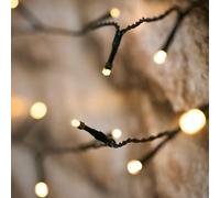 Lights4fun Guirnalda de Luces Solares con 50 LED Blanco Cálido Cable Verde para Exterior