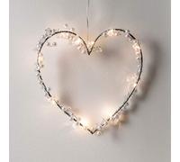 Lights4fun Guirnalda en Forma de Corazón con Perlas, Cristales y 10 LED de Luz Blanca Cálida a Pilas