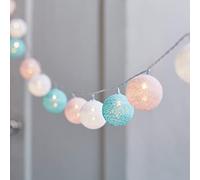 Lights4fun Guirnalda Luminosa de 20 Bolas de Algodón Color Pastel con LED Blancos Cálidos a Pilas para Adorno de Interiores