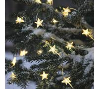 Lights4fun Guirnalda Luminosa de Estrellas a 50 LED Blanco Cálido a Pilas con Temporizador Iluminación de Navidad Decoración para Interiores y Exteriores