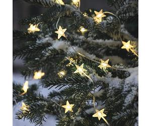 Lights4fun Guirnalda Luminosa de Estrellas a 50 LED Blanco Cálido a Pilas con Temporizador Iluminación de Navidad Decoración para Interiores y Exteriores