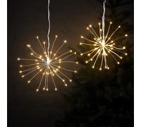 Lights4fun Juego de 2 Luces de Fuegos Artificiales Estrellas Brillantes a Pilas con 100 Micro LED Blanco Cálido con Temporizador Decoración Navideña para Interior y Exterior