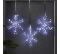 Lights4fun Juego de 3 Copos de Nieve con LED Blancos a Pilas para Adorno de Navidad de Interiores