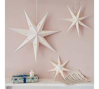 Lights4fun Juego de 3 Estrellas LED de Papel, decoración navideña, Funciona con Pilas, Temporizador, Estrellas Luminosas, habitación Infantil