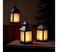Lights4fun Juego de 3 linternas LED parpadeantes de color negro mate a pilas para Uso en interiores y exteriores