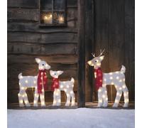 Lights4fun Juego de 3 Renos de Navidad Siluetas 2D con 100 LED Blanco cálido con Temporizador Decoración Navideña para Interiores Jardín Exteriores