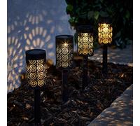 Lights4fun Juego de 4 Estacas Solares Marroquíes con LED Blancos Cálidos para Exteriores