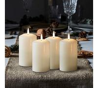 Lights4fun Juego de 4 Velas de Pilar LED Medianas TruGlow™ Sin Llama con Temporizador - 12,5cm Cera de Marfil Real Funcionamiento con Batería Decoración de Adviento o Mesa - Llama Parpadeante Blanca
