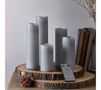 Lights4fun Juego de 5 Velas LED sin Llama a Pilas en Cera Gris con Control Remoto
