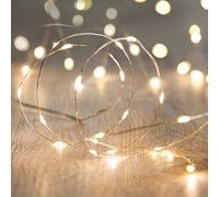 Lights4fun Juego de 6 Guirnaldas de Luces con 20 Micro LED Blanco Cálido de Pilas con Temporizador para Interiores