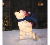 Lights4fun Oso Polar Luminoso sobre Patines de Hielo Iluminado con 70 LED de Color Blanco Cálido a Pilas con Temporizador Figura Navideña de 78 cm Decoración di Navidad para Interiores y Exteriores