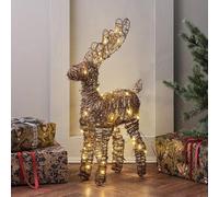 Lights4fun Reno Luminoso en Miniatura de Ratán de 55 cm con 50 LED Blancos Cálidos Funciona con Pilas y Temporizador Decoración Navideña para Interiores
