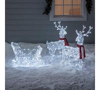 Lights4fun Renos y Trineo Luminosos en Acrílico con 180 LED Blancos a Pilas con Temporizador Decoración de Navidad Illuminación Navideña para Interiores Jardín Exteriores