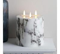 Lights4fun TruGlow 3 mechas de cera de mármol sin llama LED Pilar vela con control remoto