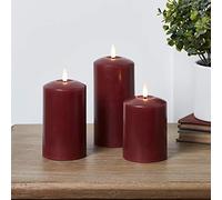 Lights4fun TruGlow® Conjunto de 3 Velas LED sin Llama a Pilas en Cera Burdeos con Mecha y Llama Realista con Control Remoto