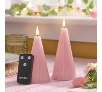 Lights4fun TruGlow Dúo de velas LED de cono estriado rosa rubor con control remoto