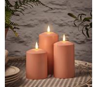 Lights4fun TruGlow® Juego de 3 Velas de Terracota con LED Blanco Cálido Sin Llama a Pilas con Temporizador y Control Remoto Resistente a la Intemperie Decoración para Exteriores