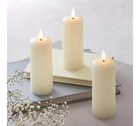 Lights4fun TruGlow® Juego de 3 Velas Pillar LED a Pilas en Cera Blanca con Mecha y Llama Realista™
