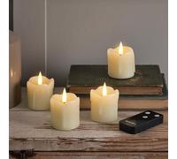 Lights4fun TruGlow® Juego de 4 Velas Votivas con LED Llama Parpadeante en Vera Cera de Marfil de 5 cm a Pilas con Temporizador y Mando a Distancia Decoración para Interiores