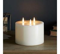 Lights4fun TruGlow® Vela Pilar con 3 Mechas Sin Llama a LED Blanco Cálido a Pilas con Temporizador en Cera Marfil de 30 cm Decoración para Interiores