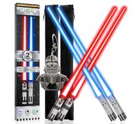 Lightsable Palillos iluminados Star Wars LED reutilizables rojo y azul, 2 pares de llavero Darth Vader gratis, abridor de botellas
