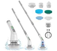 Lightswim Limpiador giratorio eléctrico, cepillo de limpieza 7 en 1, limpieza potente de 420 rpm, limpiador de baño de 1.5 horas de velocidad dual con brazo de extensión para cocina, coche, azulejos