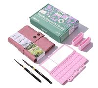LIGHTWISH Cuaderno de bocetos de acuarela de viaje - Encuadernación de hojas sueltas, 100% algodón prensado en frío, diario de arte de 17x10 cm con paleta de cerámica de 36 compartimentos y 2 pinceles