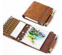 LIGHTWISH Juego de cuaderno de acuarela portátil, 11 x 13 cm, libro de acuarelas de viaje con papel 100% algodón, paleta de cerámica y pincel para pintura al aire libre, bocetos urbanos (20 hojas